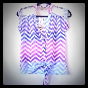 Women's Sheer Front Tie Sleeveless Blouse Top